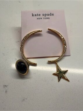 Kate Spade Gold Crescent Earrings with Star & Sparkly Black Planet